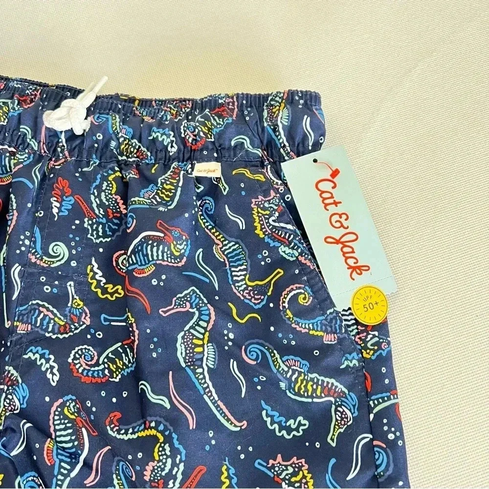 Swim Shorts Sea Horses Boys M (8/10) Shapes Printed Cat & Jack Navy Blue
